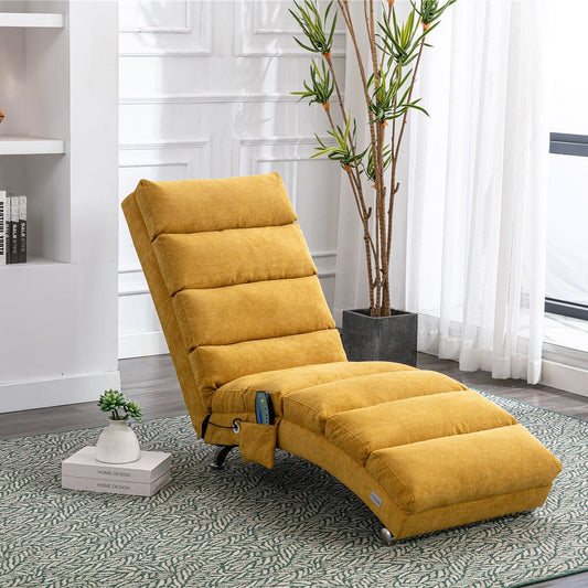 Chaise longue de massage ergonomique en lin, inclinable, capitonnée, avec fonction lit, télécommande et 5 modes de vibration.