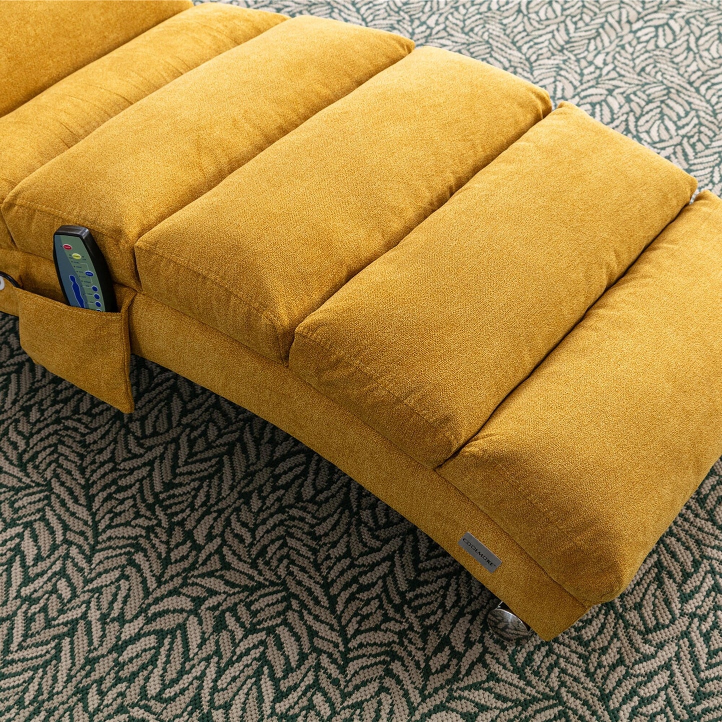 Chaise longue de massage ergonomique en lin, inclinable, capitonnée, avec fonction lit, télécommande et 5 modes de vibration.