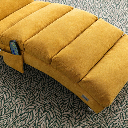 Chaise longue de massage ergonomique en lin, inclinable, capitonnée, avec fonction lit, télécommande et 5 modes de vibration.