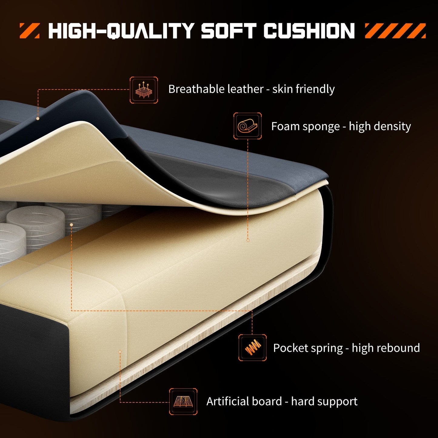 Fauteuil gaming inclinable ergonomique en cuir PU, pivotant à 360°, avec repose-pieds, repose-tête, soutien lombaire et hauteur réglable.
