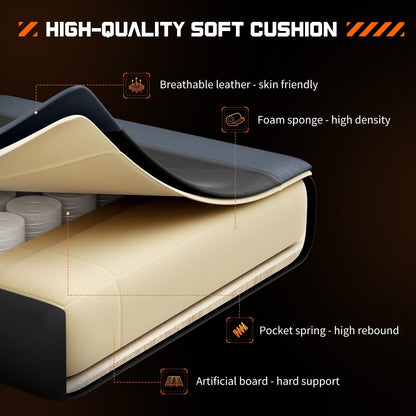 Fauteuil gaming inclinable ergonomique en cuir PU, pivotant à 360°, avec repose-pieds, repose-tête, soutien lombaire et hauteur réglable.
