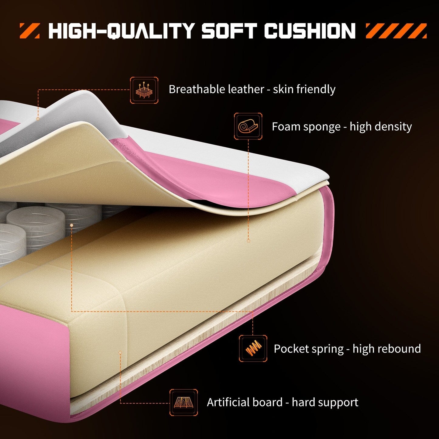 Fauteuil gaming inclinable ergonomique en cuir PU, pivotant à 360°, avec repose-pieds, repose-tête, soutien lombaire et hauteur réglable.