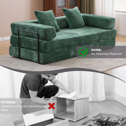 Canapé-lit convertible au sol avec dossier capitonné en tissu chenille pour salon et chambre à coucher