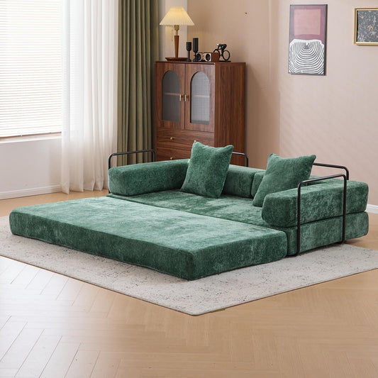 Canapé-lit convertible au sol avec dossier capitonné en tissu chenille pour salon et chambre à coucher