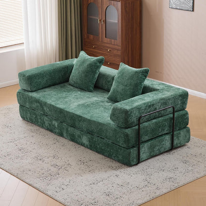 Canapé-lit convertible au sol avec dossier capitonné en tissu chenille pour salon et chambre à coucher