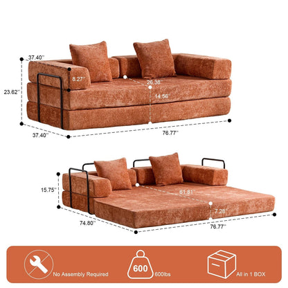 Canapé-lit convertible au sol avec dossier capitonné en tissu chenille pour salon et chambre à coucher