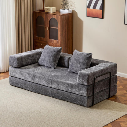 Canapé-lit convertible au sol avec dossier capitonné en tissu chenille pour salon et chambre à coucher