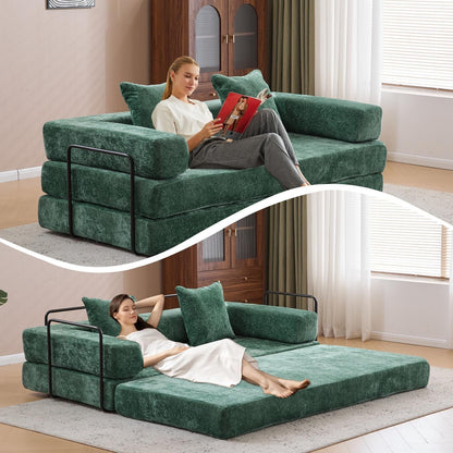 Canapé-lit convertible au sol avec dossier capitonné en tissu chenille pour salon et chambre à coucher