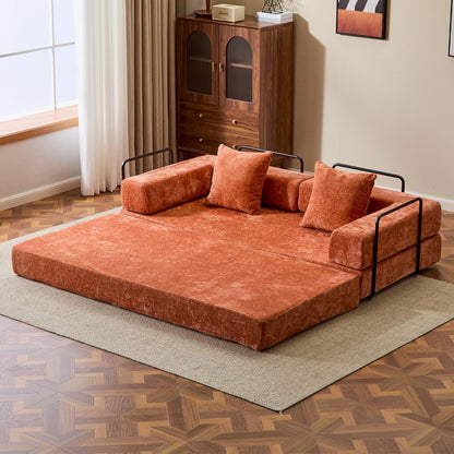Canapé-lit convertible au sol avec dossier capitonné en tissu chenille pour salon et chambre à coucher
