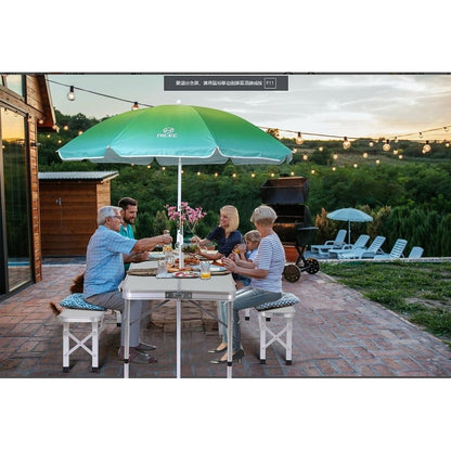 Table de pique-nique pliable et parasol, table de camping pour jardin, patio, pelouse, fête - Blanc avec parasol