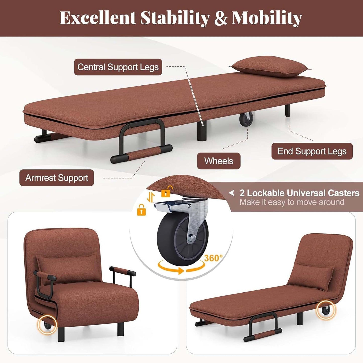 Fauteuil de lit escamotable convertible avec dossier réglable