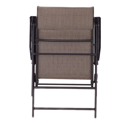 Ensemble de 2 chaises pliantes à dossier en toile pour terrasse, couleur marron.