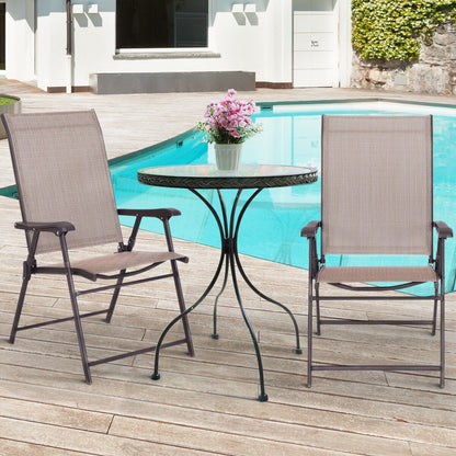 Ensemble de 2 chaises pliantes à dossier en toile pour terrasse, couleur marron.