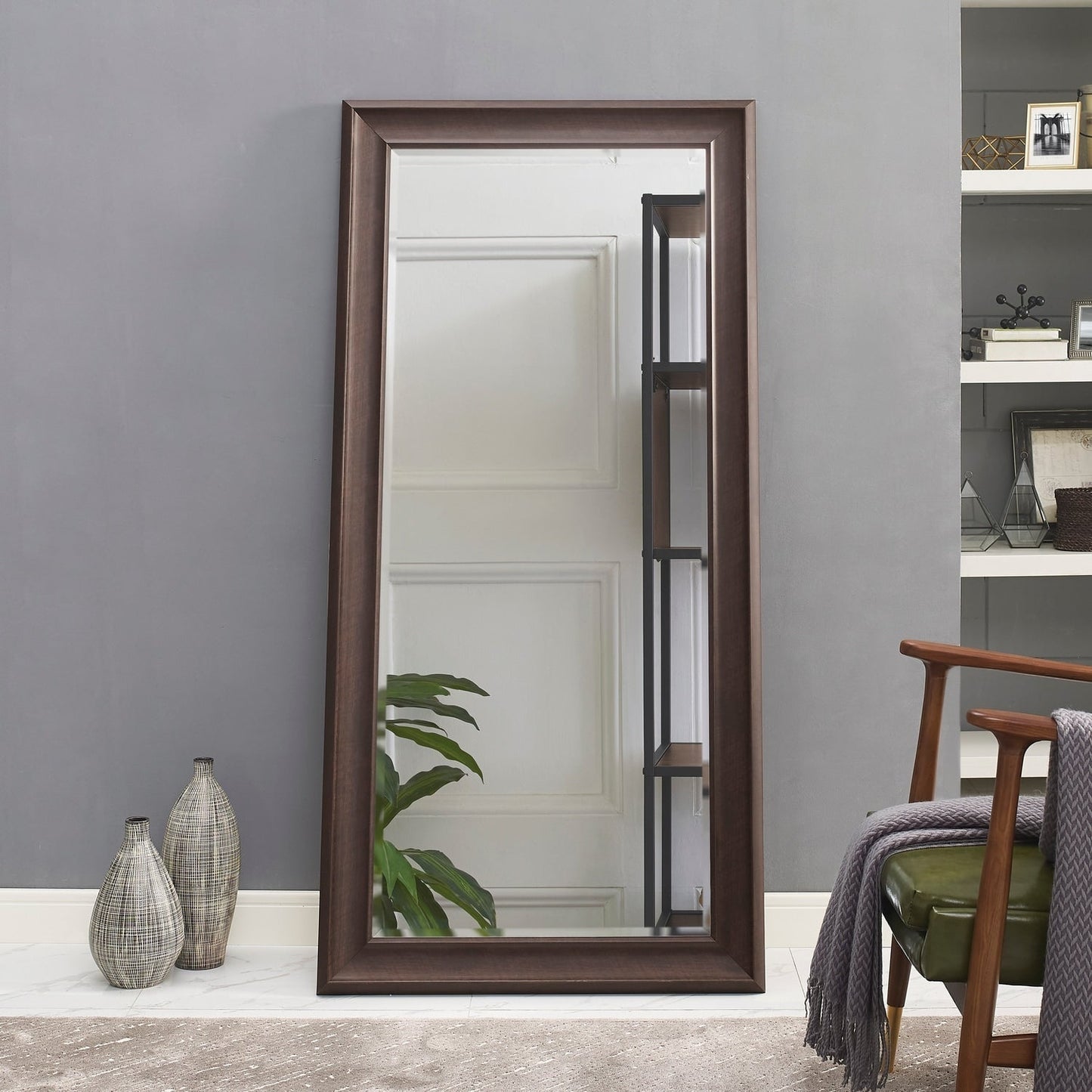 Grand miroir mural rectangulaire avec cadre - Miroir pleine longueur pour chambre à coucher et dressing.