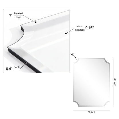 Miroir mural rectangulaire sans cadre, à bords festonnés et biseautés, pour salle de bain, meuble-lavabo, chambre à coucher, bord biseauté de 1 côté - Transparent
