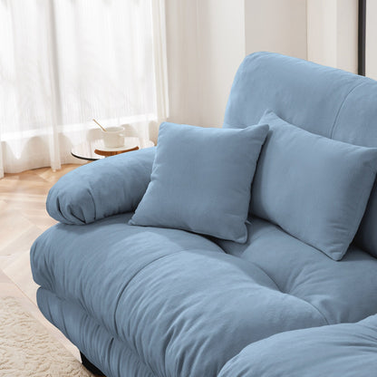 Canapé d'angle modulable en chenille 4 places avec 2 ottomans et coussin pour salon, à combiner à volonté.