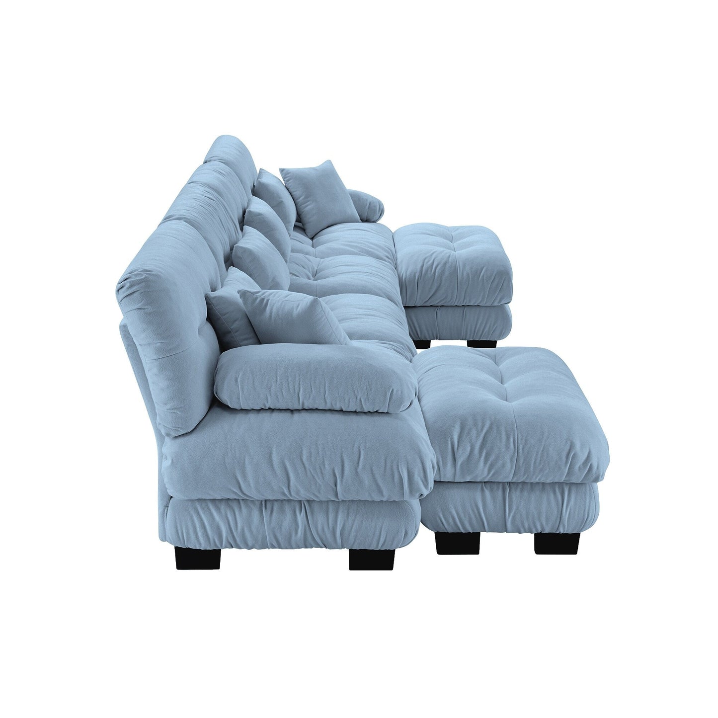 Canapé d'angle modulable en chenille 4 places avec 2 ottomans et coussin pour salon, à combiner à volonté.