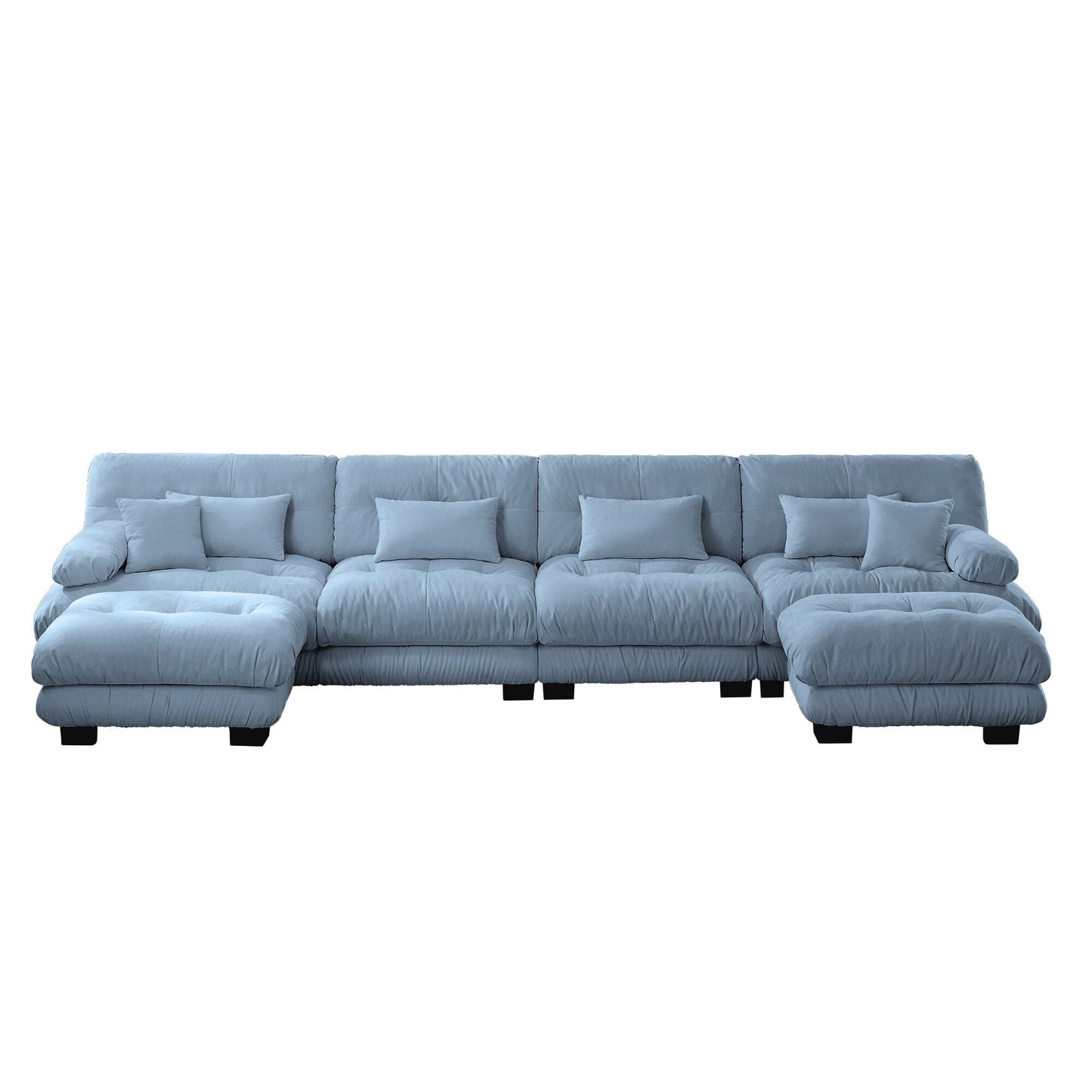 Canapé d'angle modulable en chenille 4 places avec 2 ottomans et coussin pour salon, à combiner à volonté.