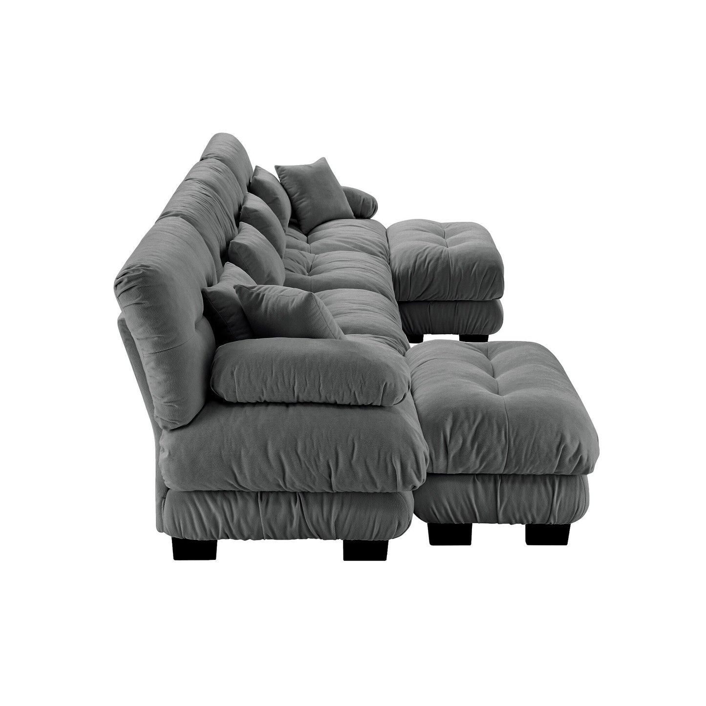 Canapé d'angle modulable en chenille 4 places avec 2 ottomans et coussin pour salon, à combiner à volonté.