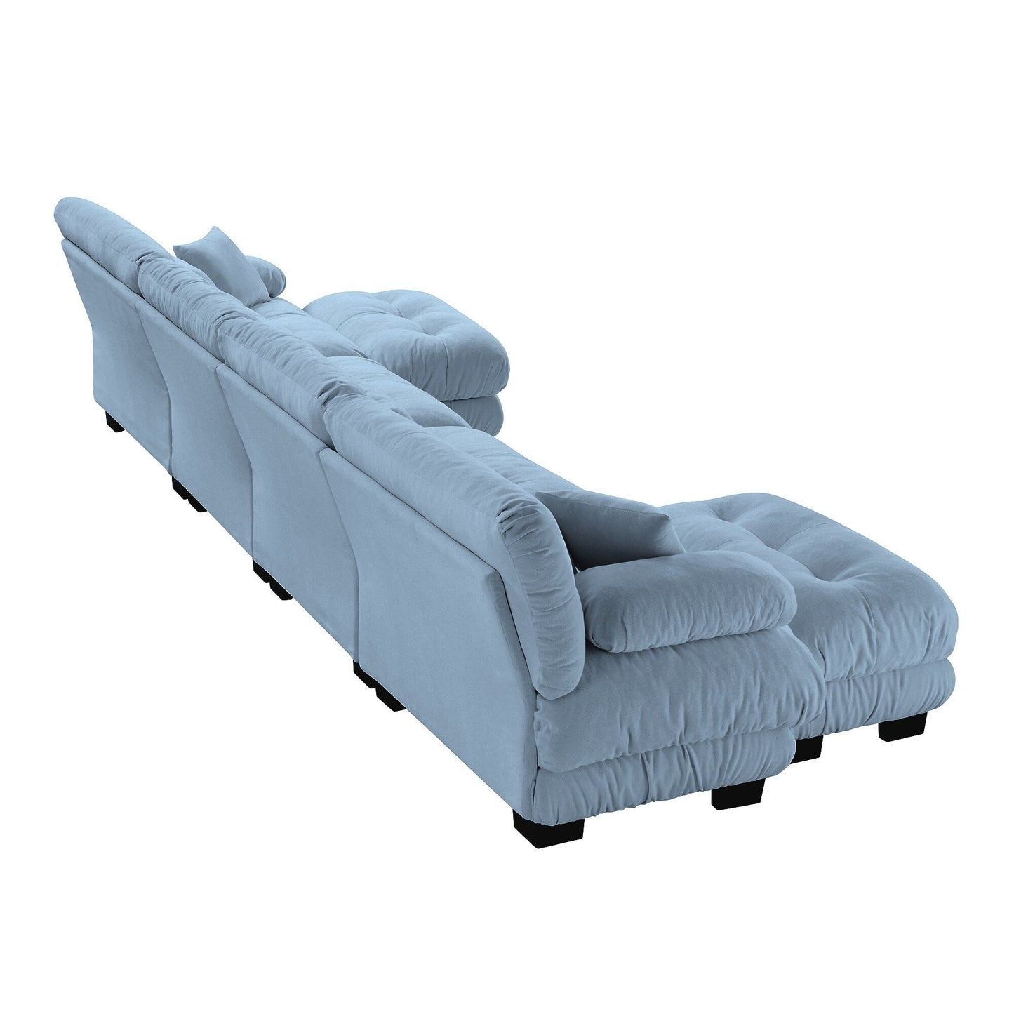 Canapé d'angle modulable en chenille 4 places avec 2 ottomans et coussin pour salon, à combiner à volonté.