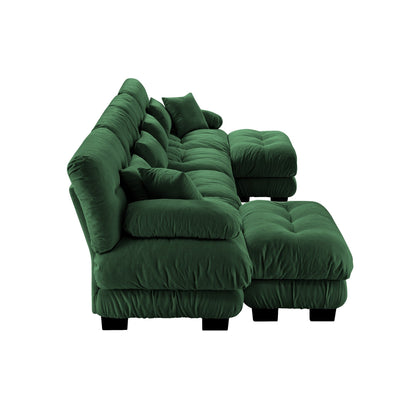Canapé d'angle modulable en chenille 4 places avec 2 ottomans et coussin pour salon, à combiner à volonté.