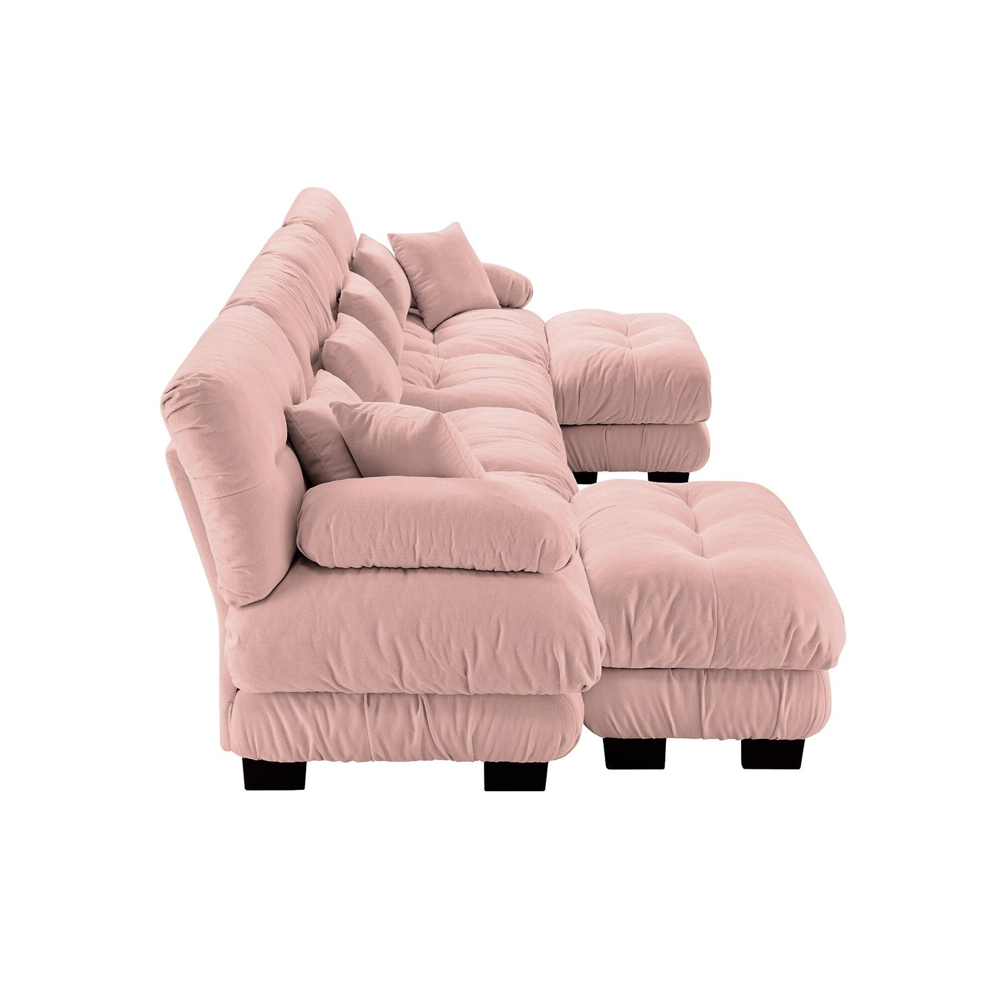 Canapé d'angle modulable en chenille 4 places avec 2 ottomans et coussin pour salon, à combiner à volonté.