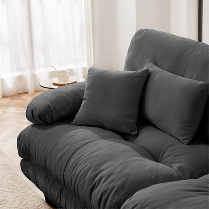 Canapé d'angle modulable en chenille 4 places avec 2 ottomans et coussin pour salon, à combiner à volonté.