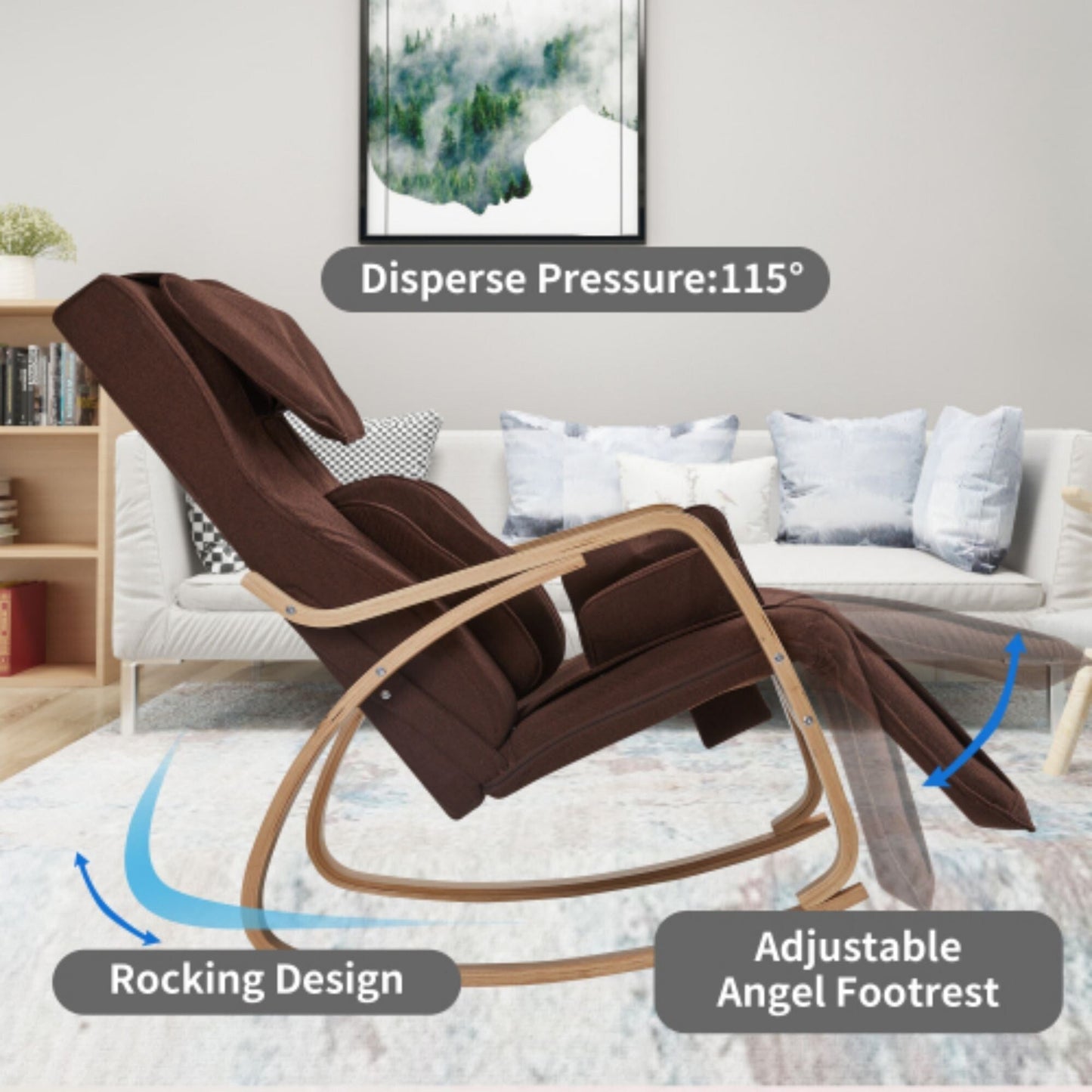 Fauteuil inclinable avec fonction de massage complète, pression d'air, relaxation, basculant et réglable, avec coussin en tissu coton.
