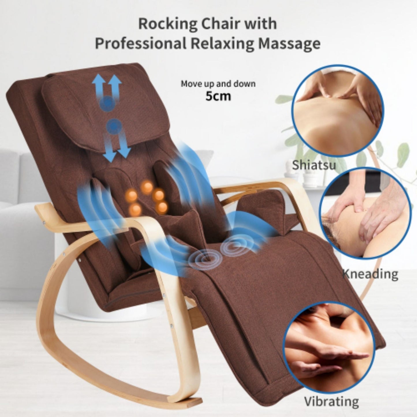 Fauteuil inclinable avec fonction de massage complète, pression d'air, relaxation, basculant et réglable, avec coussin en tissu coton.