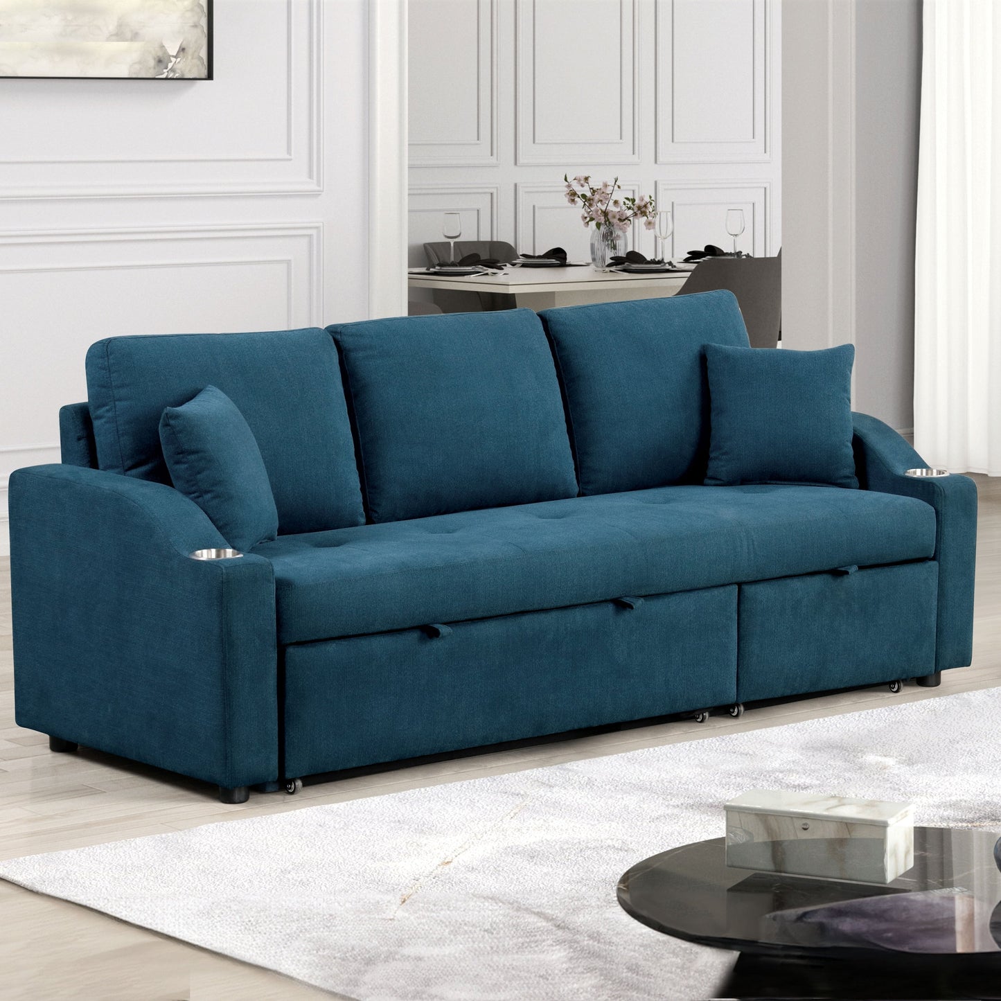 Canapé-lit modulable Scarlett de Furniture of America, style moderne, capitonné, gain de place, avec porte-gobelets