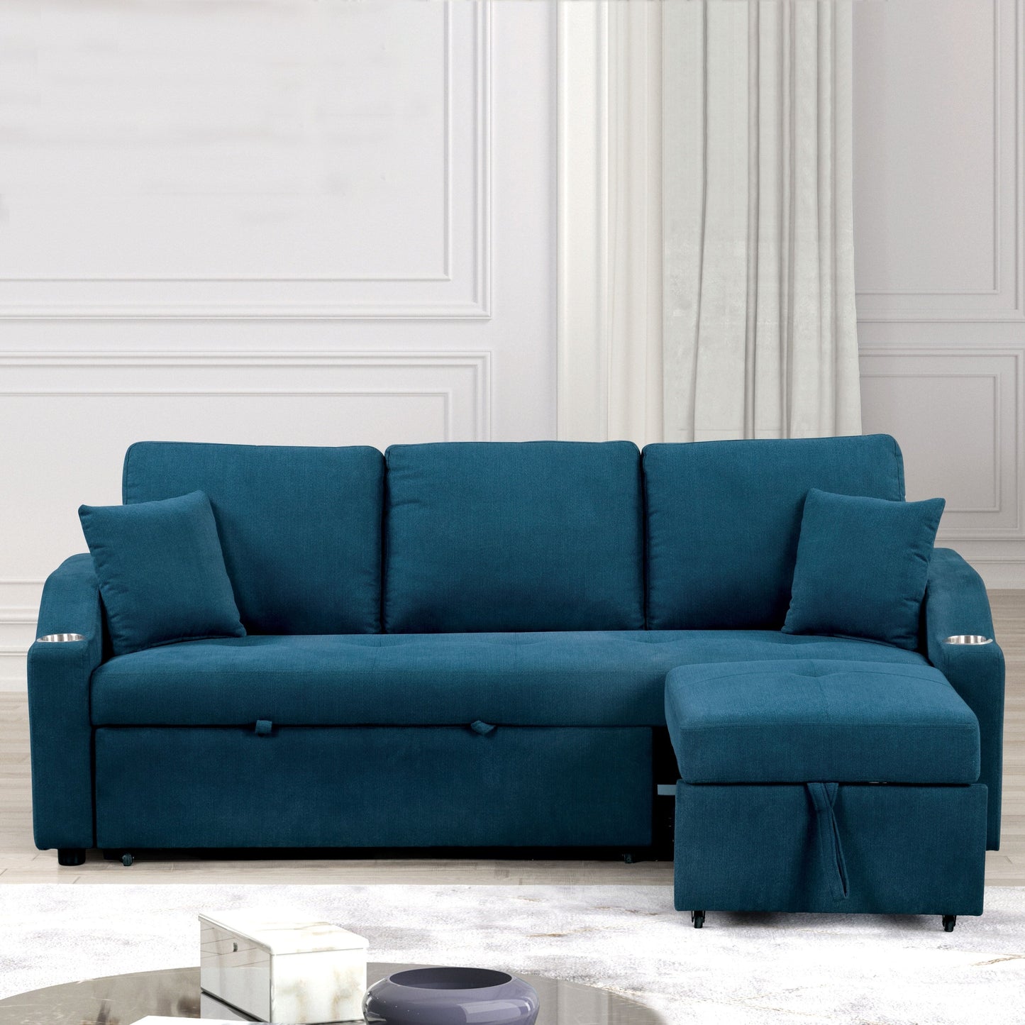 Canapé-lit modulable Scarlett de Furniture of America, style moderne, capitonné, gain de place, avec porte-gobelets