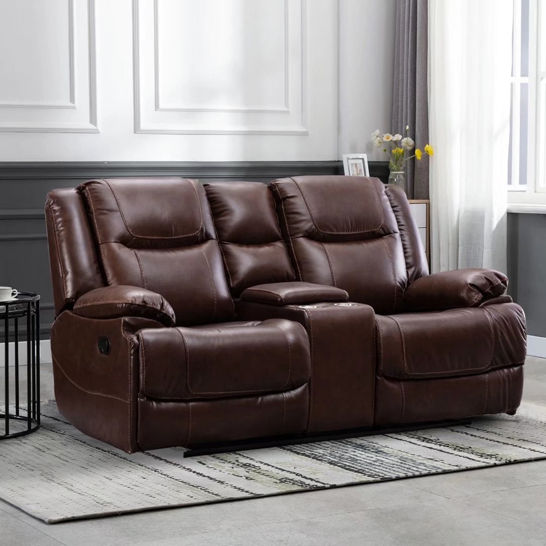 Ensemble de canapés et fauteuils inclinables à commande manuelle en cuir véritable, style moderne du milieu du siècle.