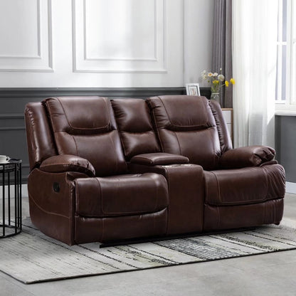Ensemble de canapés et fauteuils inclinables à commande manuelle en cuir véritable, style moderne du milieu du siècle.