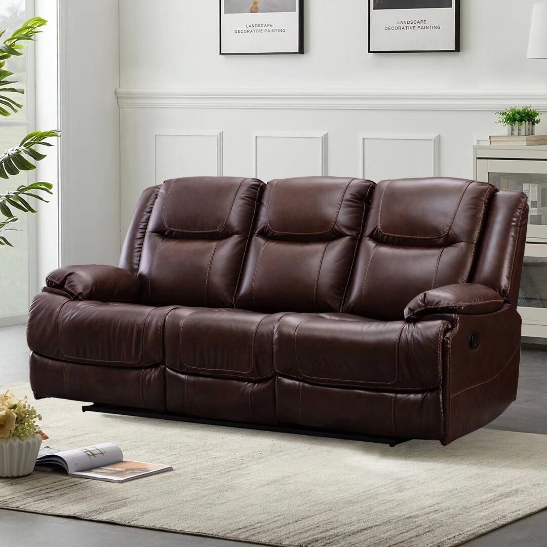 Ensemble de canapés et fauteuils inclinables à commande manuelle en cuir véritable, style moderne du milieu du siècle.