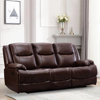 Ensemble de canapés et fauteuils inclinables à commande manuelle en cuir véritable, style moderne du milieu du siècle.