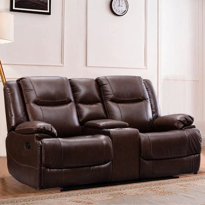 Ensemble de canapés et fauteuils inclinables à commande manuelle en cuir véritable, style moderne du milieu du siècle.