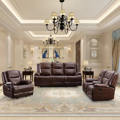 Ensemble de canapés et fauteuils inclinables à commande manuelle en cuir véritable, style moderne du milieu du siècle.