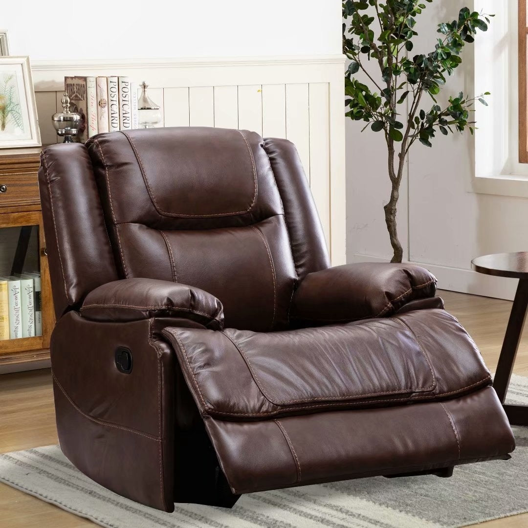 Ensemble de canapés et fauteuils inclinables à commande manuelle en cuir véritable, style moderne du milieu du siècle.