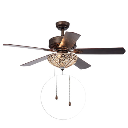 Ventilateur de plafond Gliska à 5 pales en bronze rustique avec abat-jour en cristal