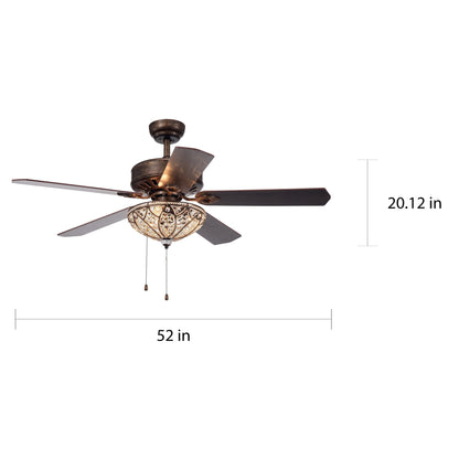 Ventilateur de plafond Gliska à 5 pales en bronze rustique avec abat-jour en cristal
