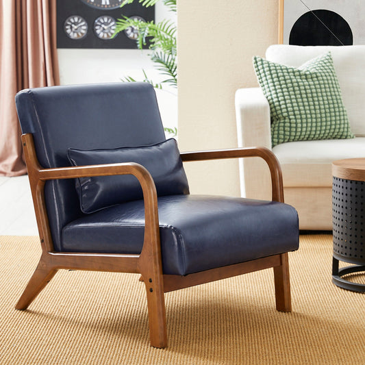 Fauteuil d'appoint Glitzhome en cuir PU, style moderne du milieu du siècle, avec coussin - 65,4 cm (l) x 85,75 cm (p) x 78,1 cm (h)