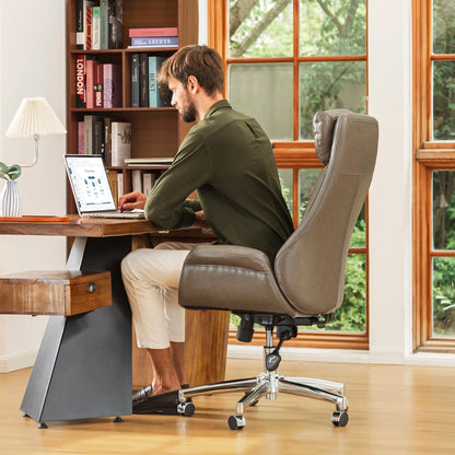 Glitzhome Chaise de bureau pivotante réglable en simili cuir de 122 cm (48 pouces) de style Mid-Century