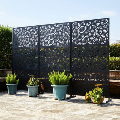 Glitzhome Écran de séparation de pièce, pare-vue à 3 panneaux, motif floral galvanisé, 1,8 m (6 pieds)