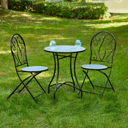 Glitzhome Ensemble de Bistro Pliable en Métal pour Extérieur 3 Pièces, Table et Chaises de Patio