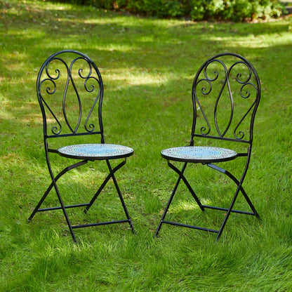 Glitzhome Ensemble de Bistro Pliable en Métal pour Extérieur 3 Pièces, Table et Chaises de Patio