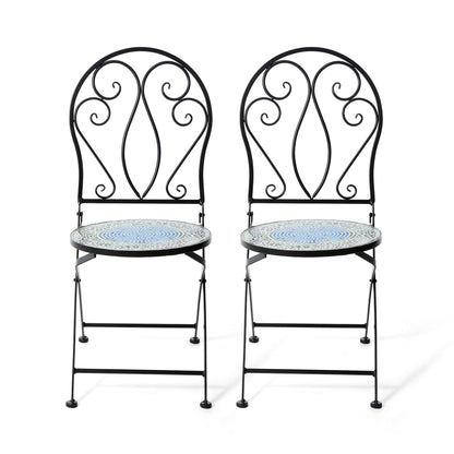 Glitzhome Ensemble de Bistro Pliable en Métal pour Extérieur 3 Pièces, Table et Chaises de Patio