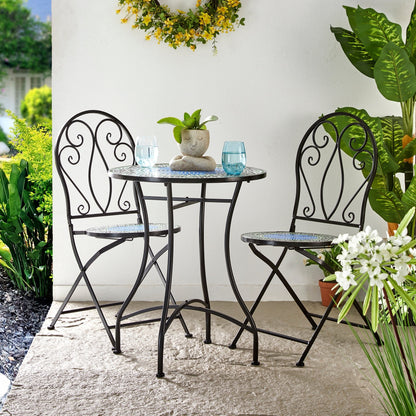 Glitzhome Ensemble de Bistro Pliable en Métal pour Extérieur 3 Pièces, Table et Chaises de Patio