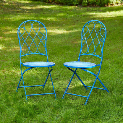 Glitzhome Ensemble de Bistro Pliable en Métal pour Extérieur 3 Pièces, Table et Chaises de Patio