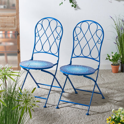 Glitzhome Ensemble de Bistro Pliable en Métal pour Extérieur 3 Pièces, Table et Chaises de Patio