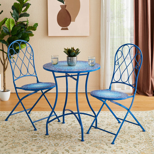 Glitzhome Ensemble de Bistro Pliable en Métal pour Extérieur 3 Pièces, Table et Chaises de Patio